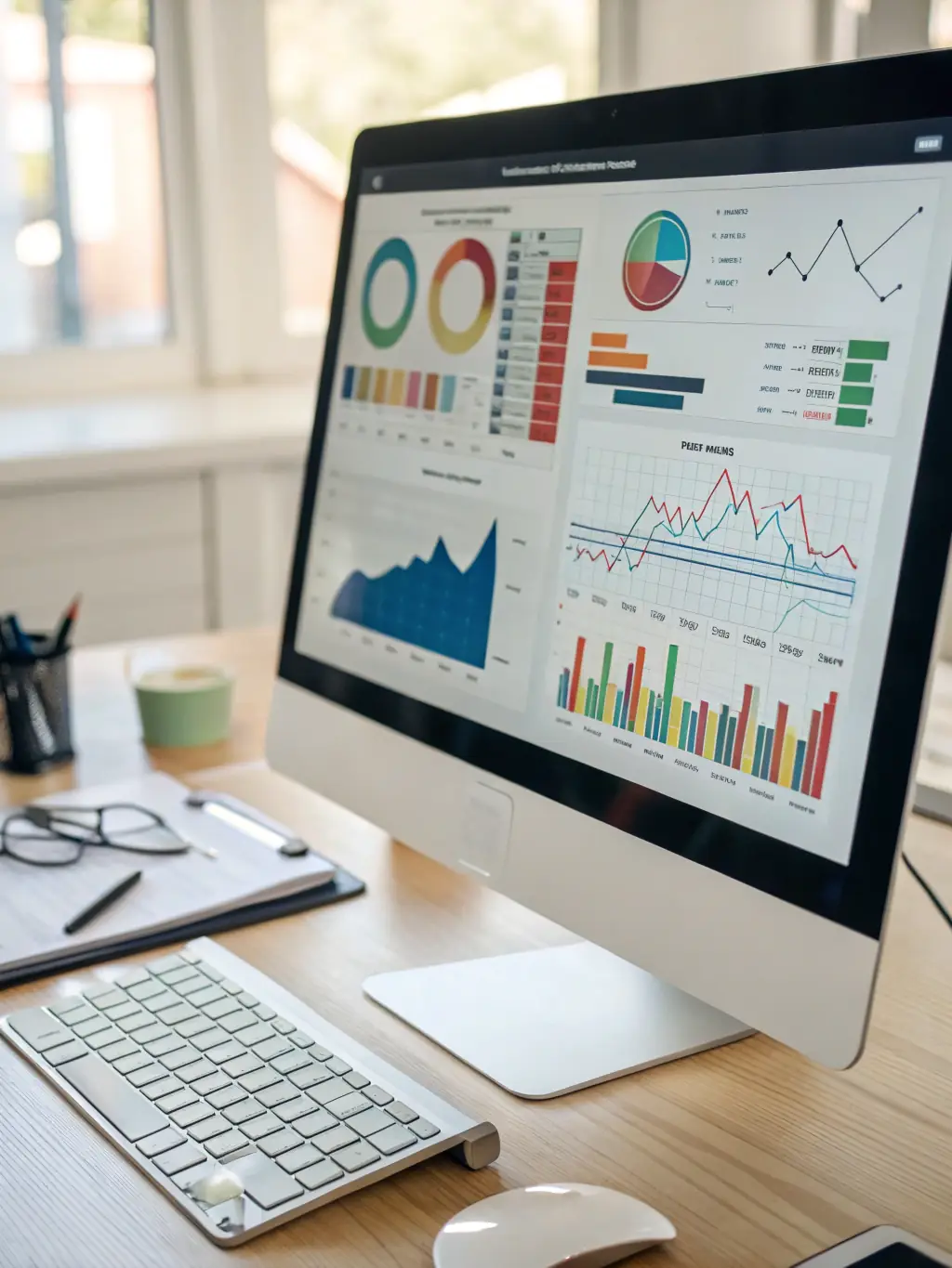 An image showing a sleek dashboard with graphs and data visualizations on a computer screen, representing Payqistix's Financial Analytics Platform.