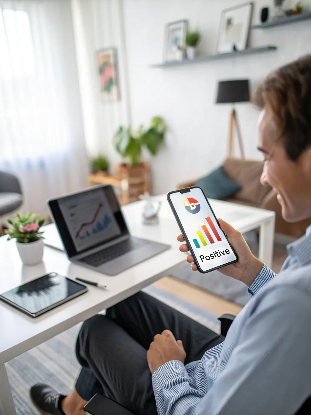 A professional using Payqistix's platform on a tablet, reviewing financial reports and making strategic adjustments.