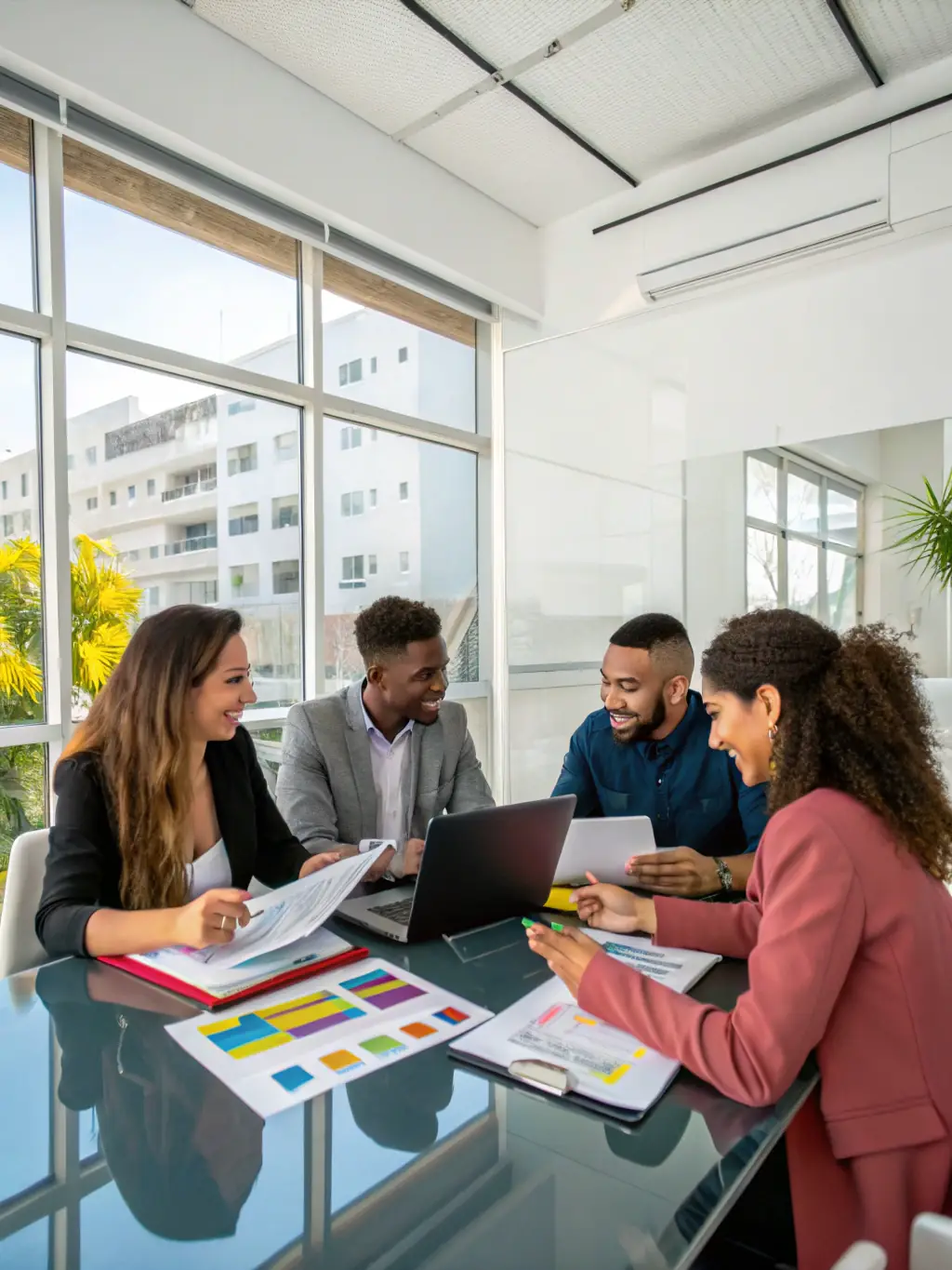 A diverse team collaborating on financial strategies in a modern office, highlighting Payqistix's expertise and collaborative approach.
