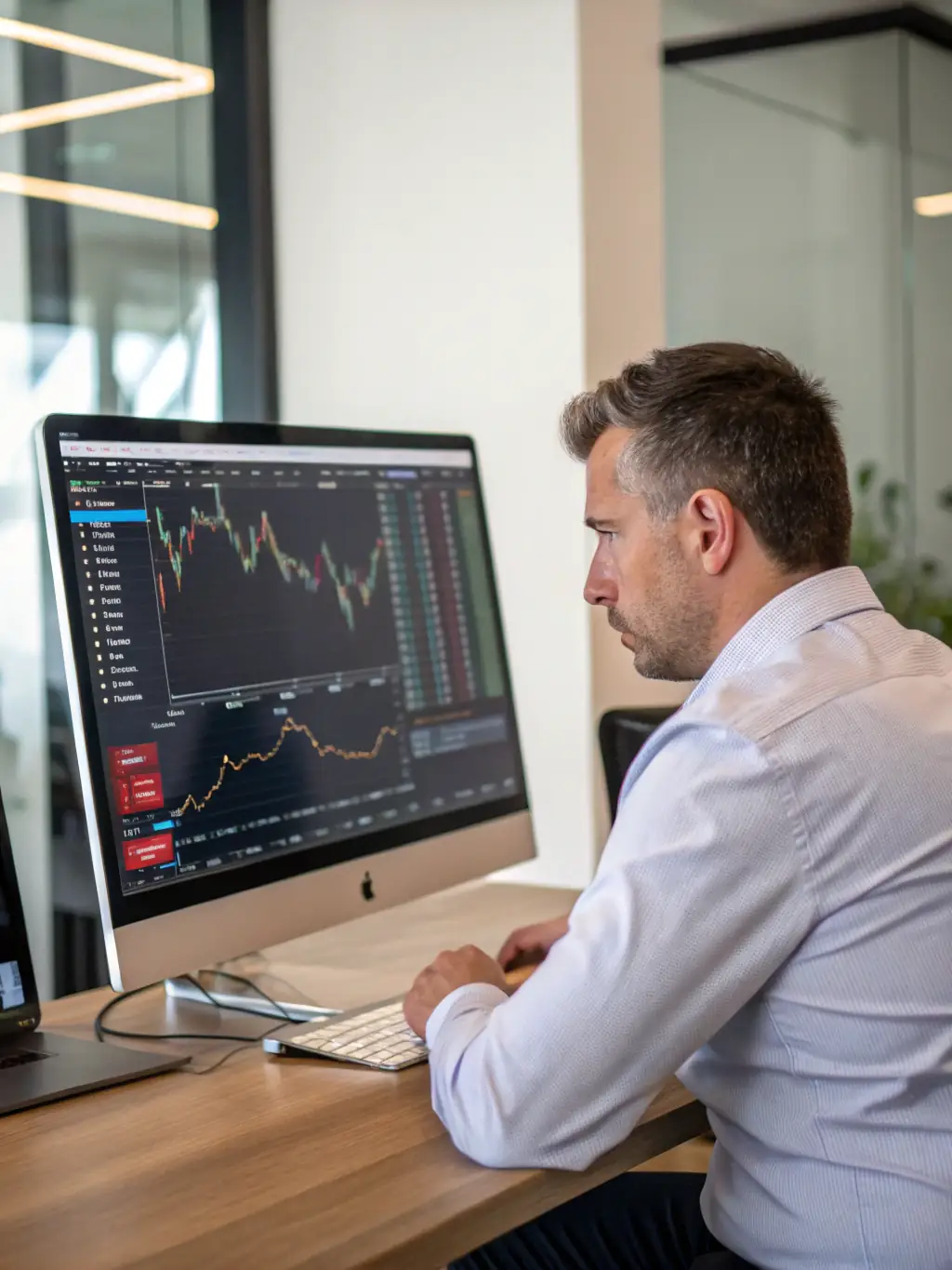 A professional businessman analyzing financial data on a computer screen, showcasing the power of Payqistix's analytics platform.